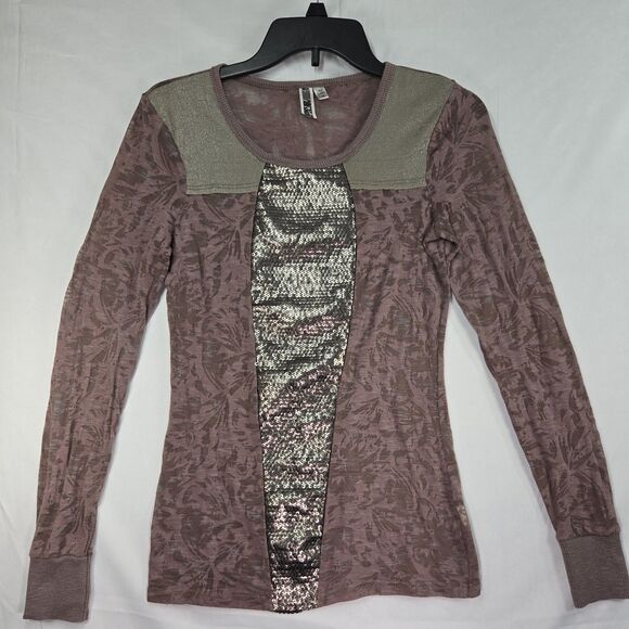 Vintage Y2K BKE Sequins Sheer Long Sleeve Shirt Top Metallic Women Med Pull Over - Picture 1 of 8